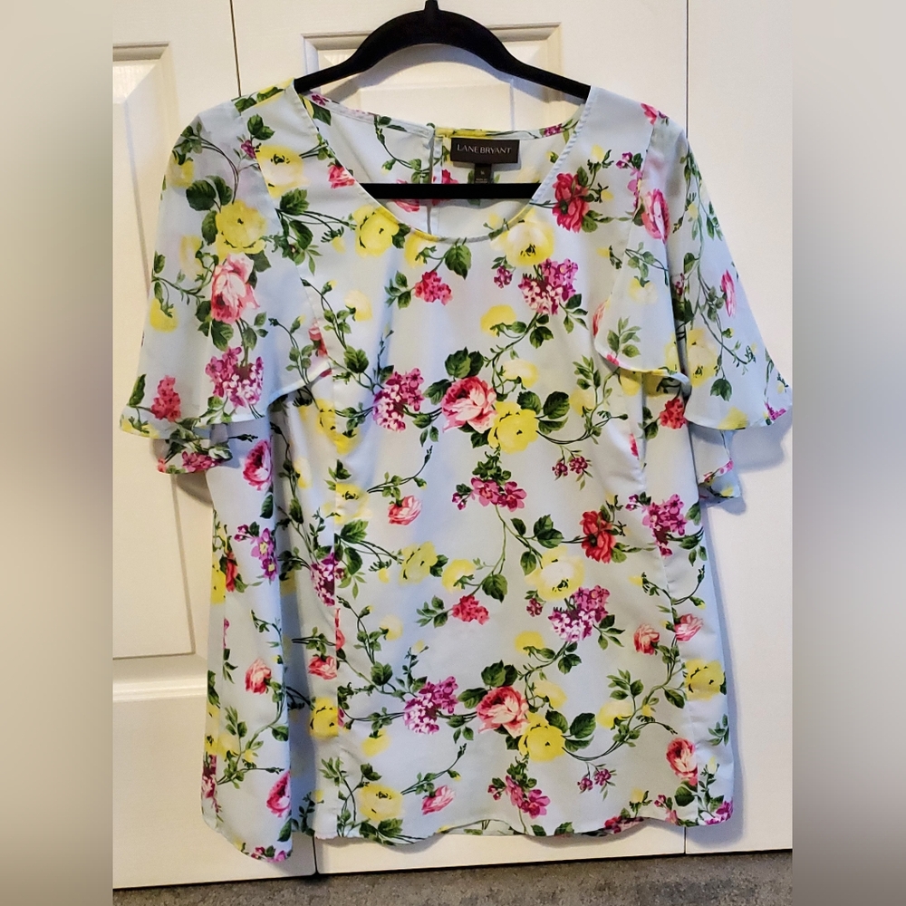 Floral blouse with flutter sleeve (size 16)